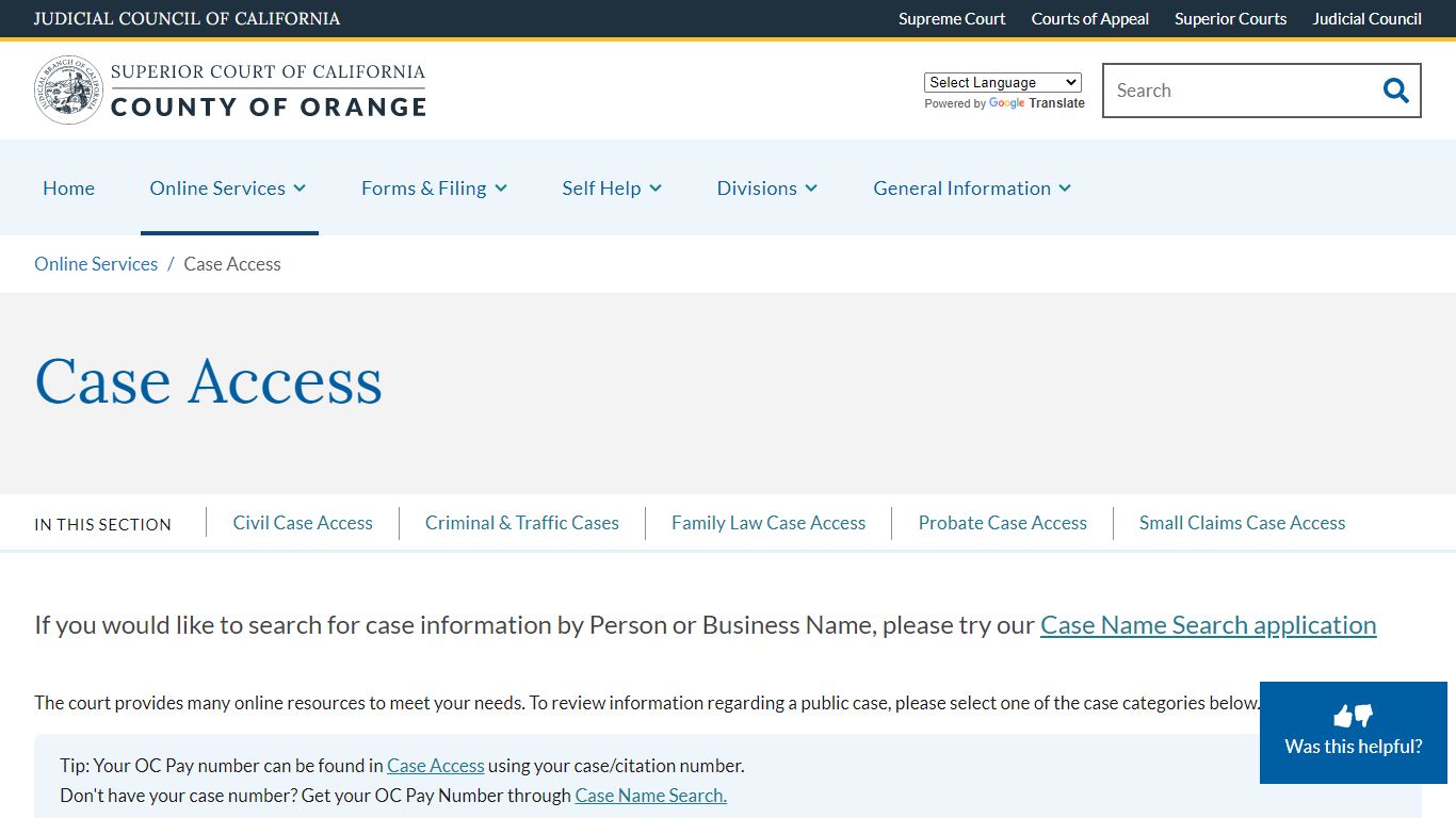 Case Access | Superior Court of California | County of Orange